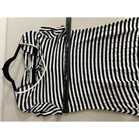Chicos Sz 2 (US 12) V Neck T Shirt Midi Dress Black White Horizontal Stripe Fun - Picture 6 of 8